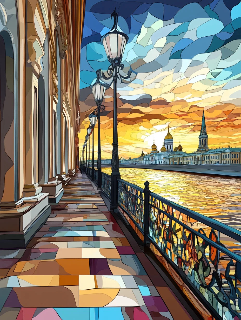 Abstract Riverside Walkway Diamond Art Kit