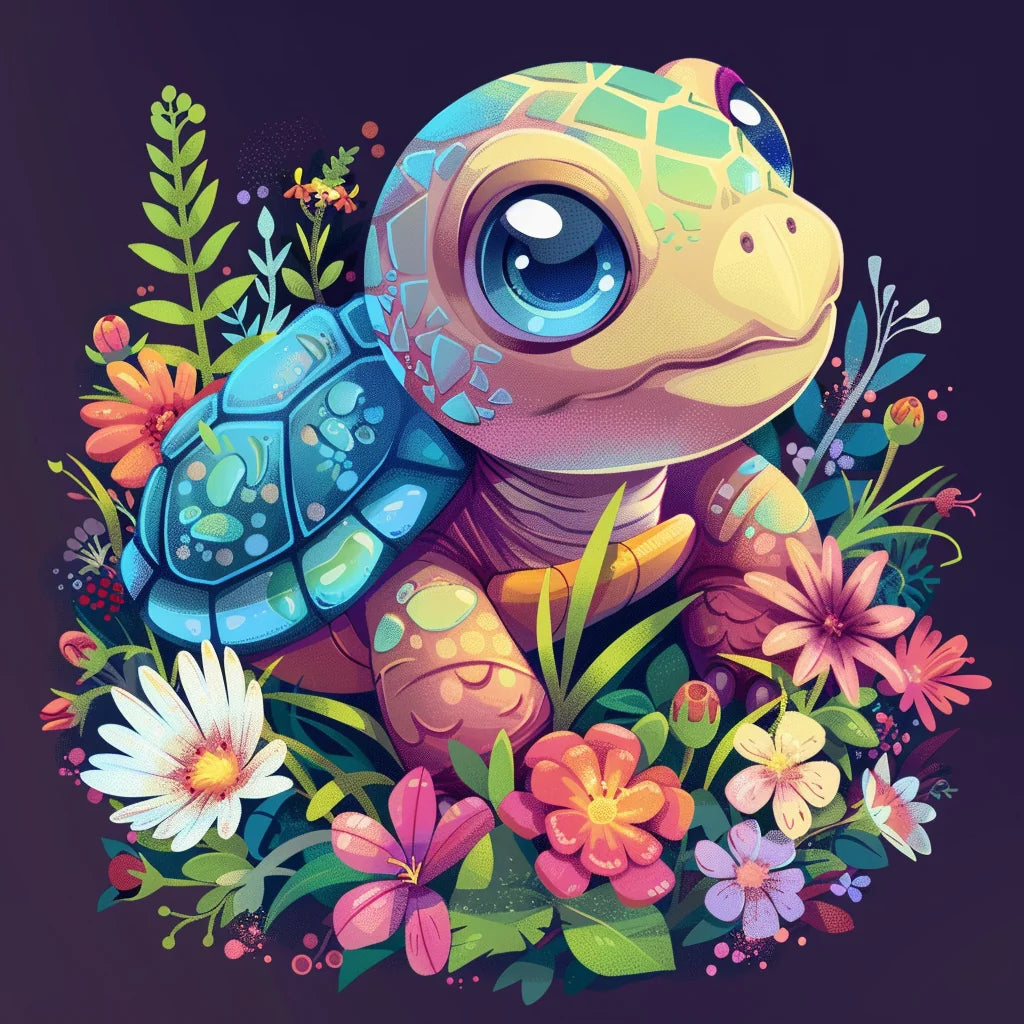 Flowers And Littleturtle Diamond Art Kit