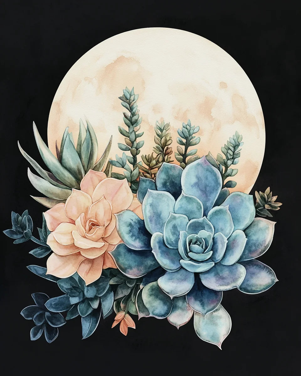 White Moon Succulents Diamond Art Kit