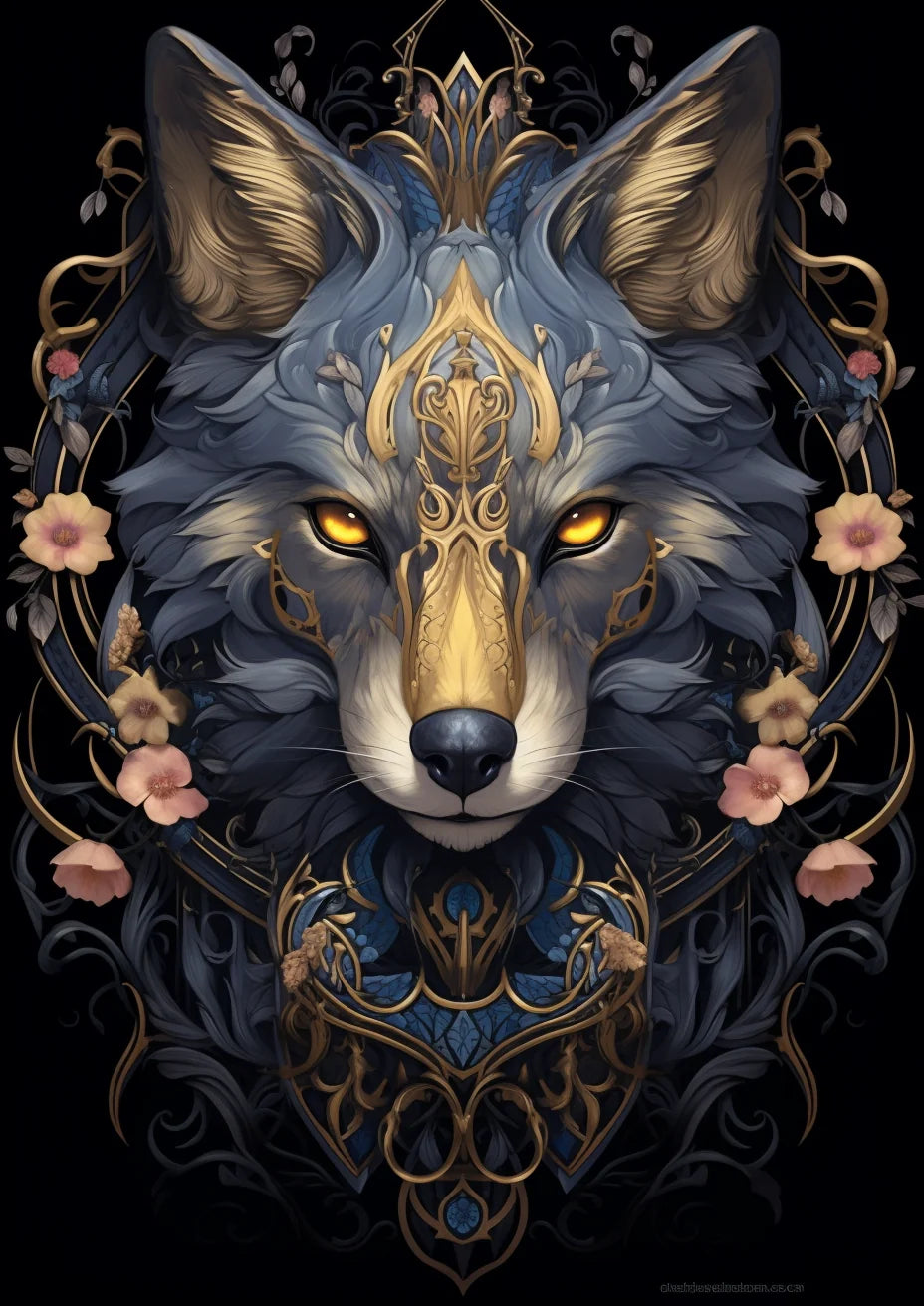 Blue Gold Wolf Diamond Art Kit