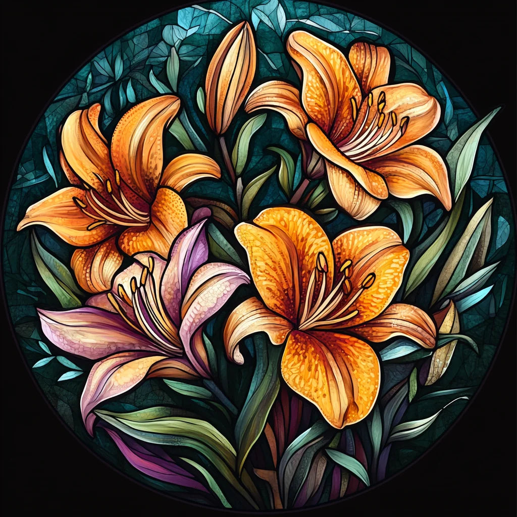 Abstract Orange Lilies Diamond Art Kit