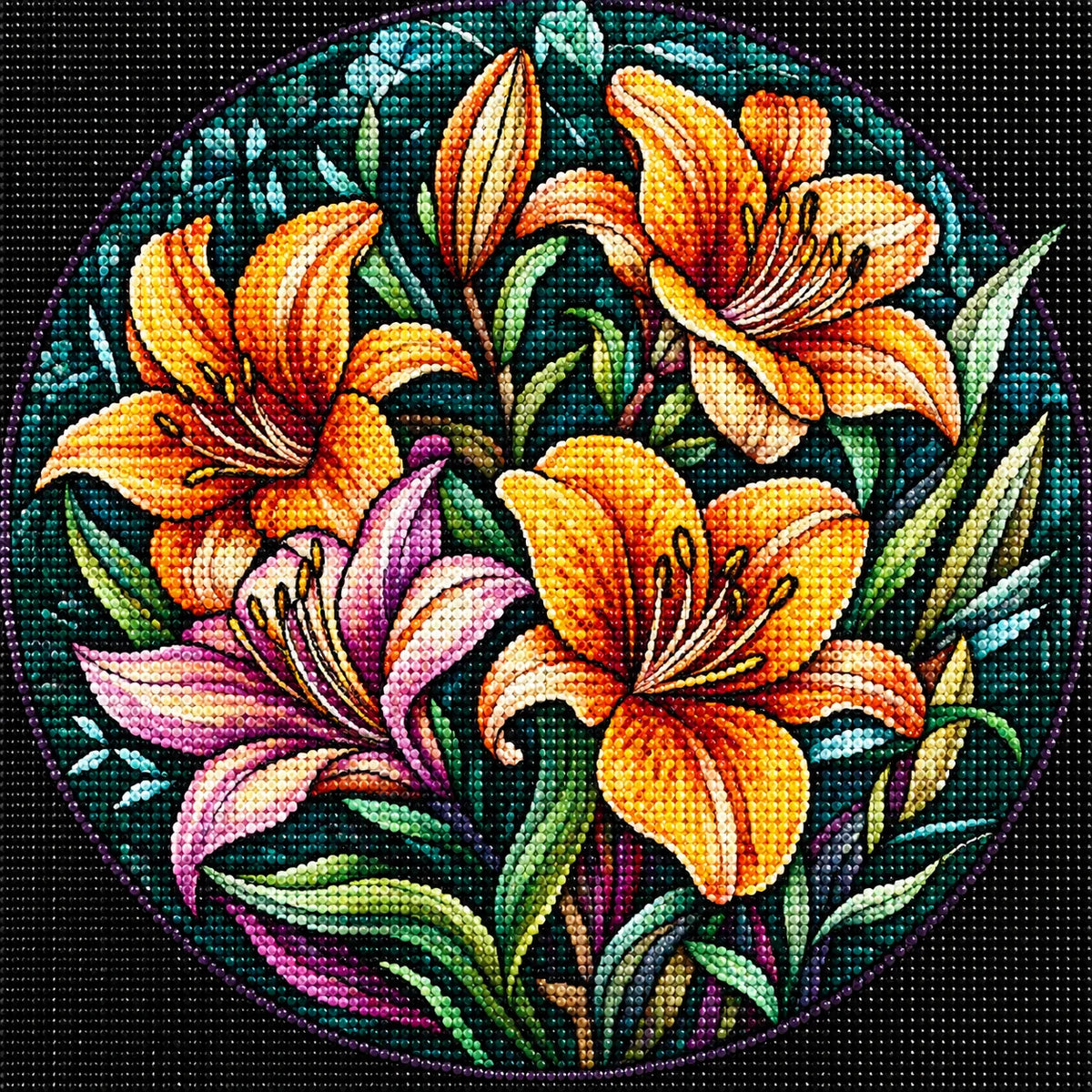 Abstract Orange Lilies Diamond Art Kit