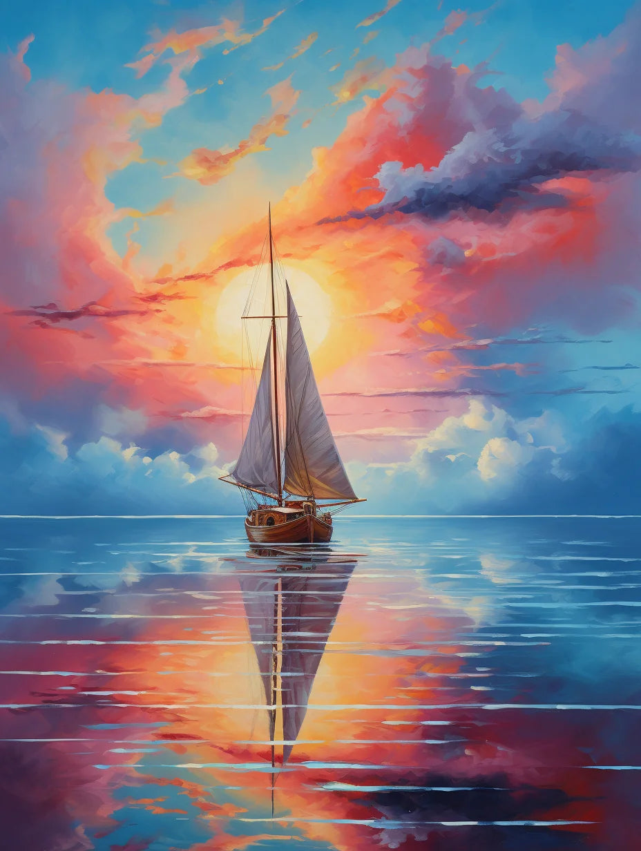 Colorful Sky And Sun Ship Diamond Art Kit