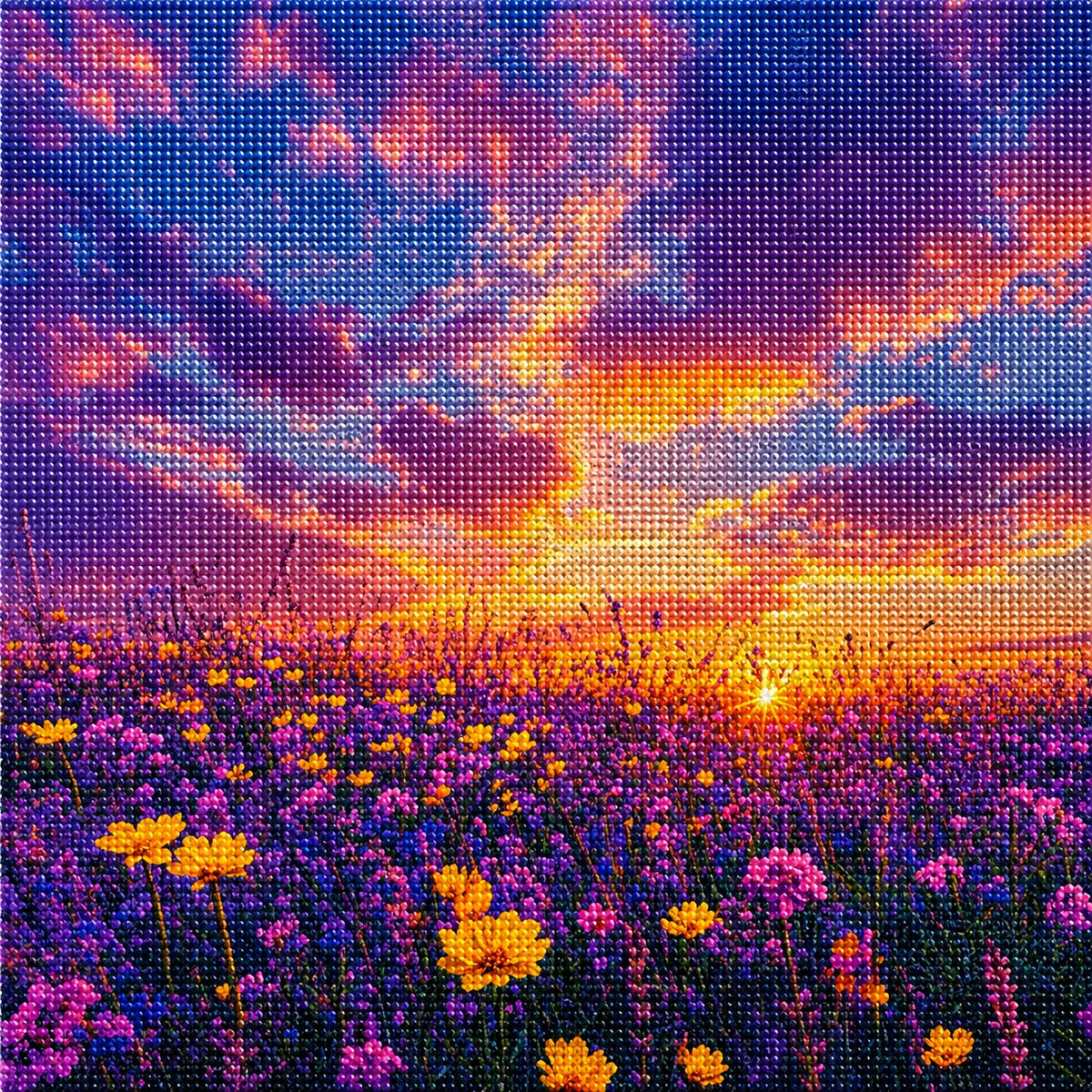 Yellow And Purple Wildflower Field Diamond Art Kit — diamond art kit canvas