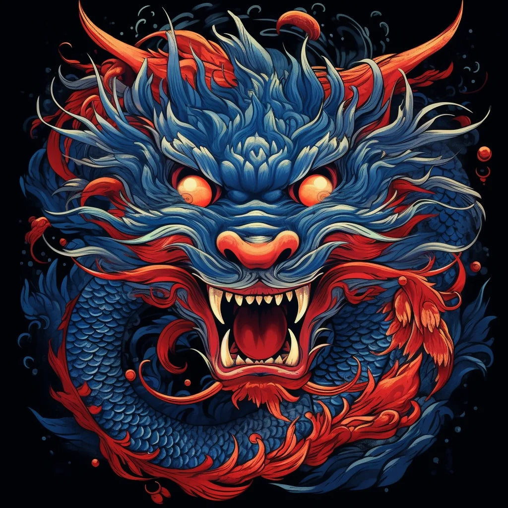 Blue Red Chinese Dragon Diamond Art Kit