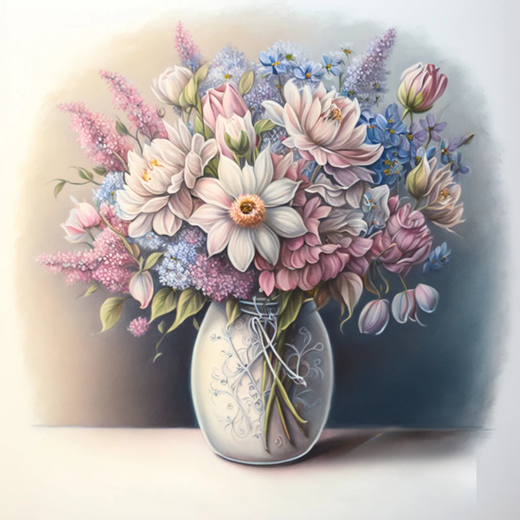 Glass Jar Pastel Flowers Diamond Art Kit