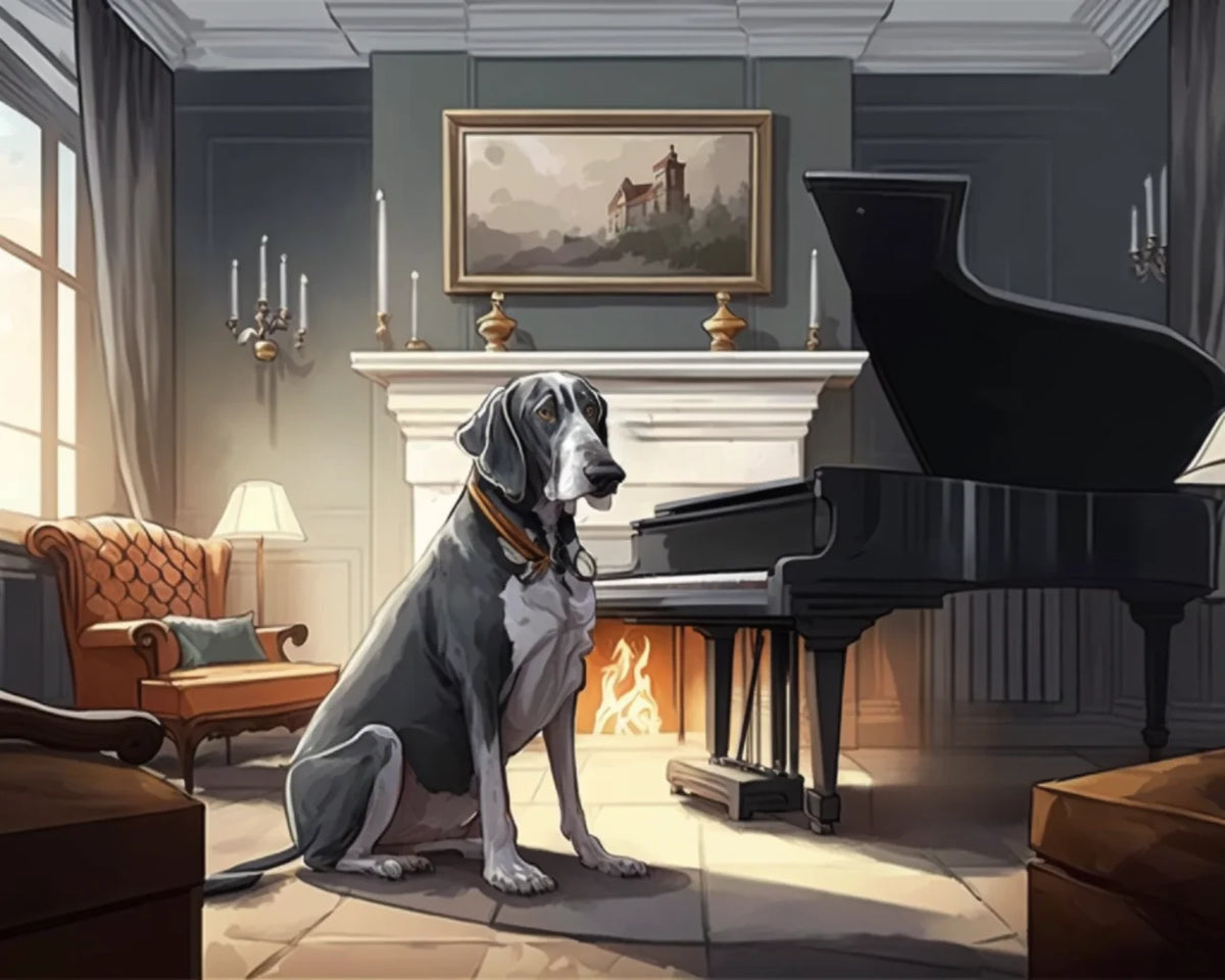 Gray Dog Grand Piano Diamond Art Kit