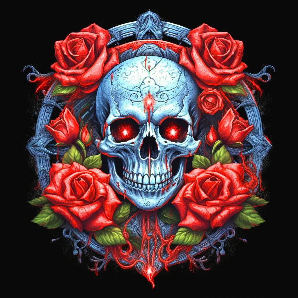 Skull And Red Roses Diamond Art Kit