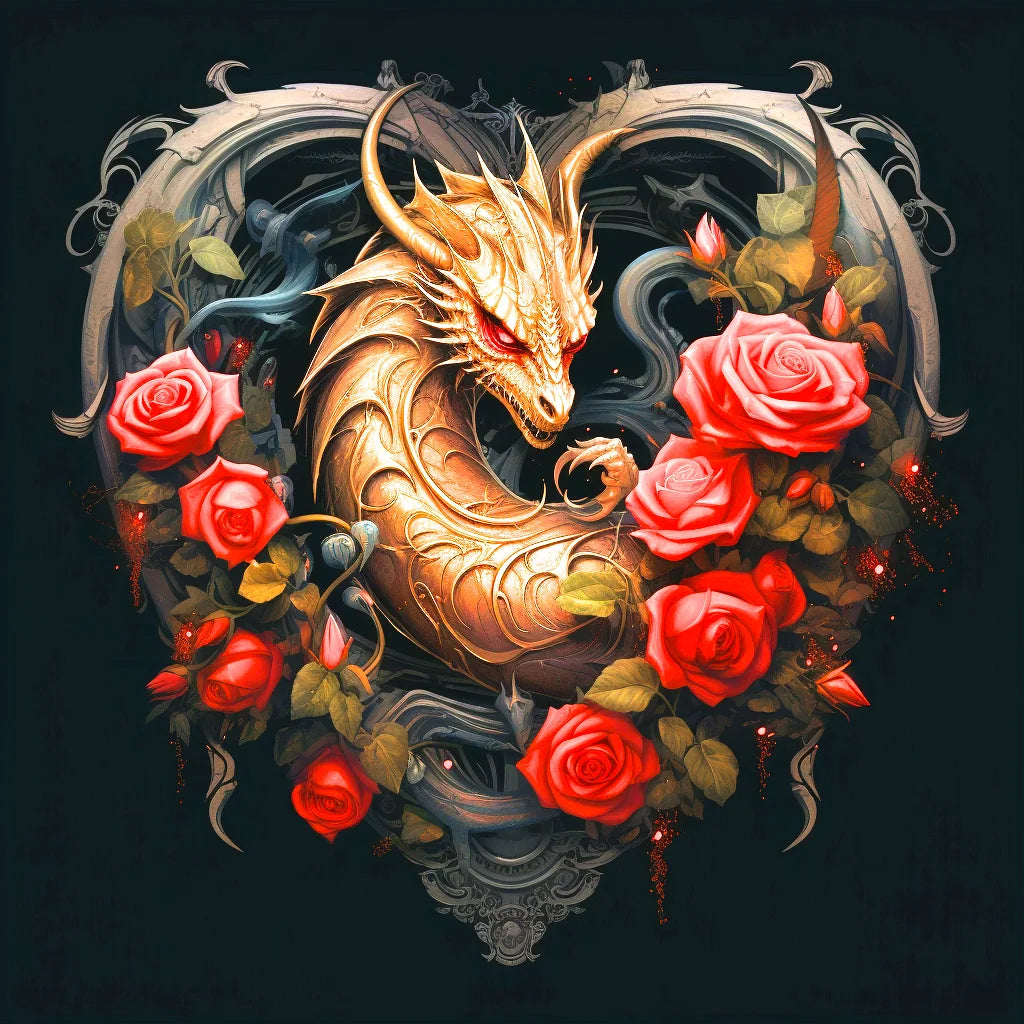 Gold Dragonheart Of Roses Diamond Art Kit