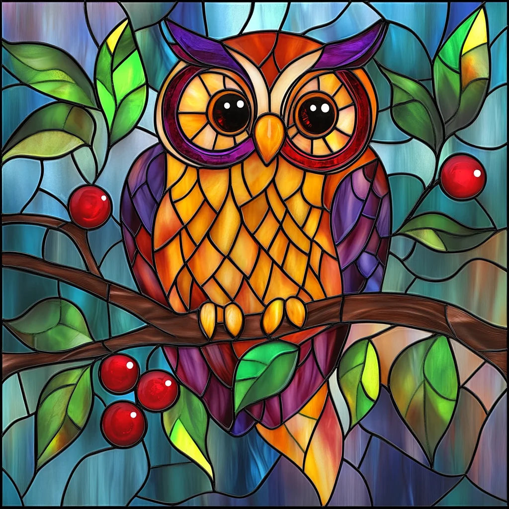 Abstract Owl And Berries Diamond Art Kit