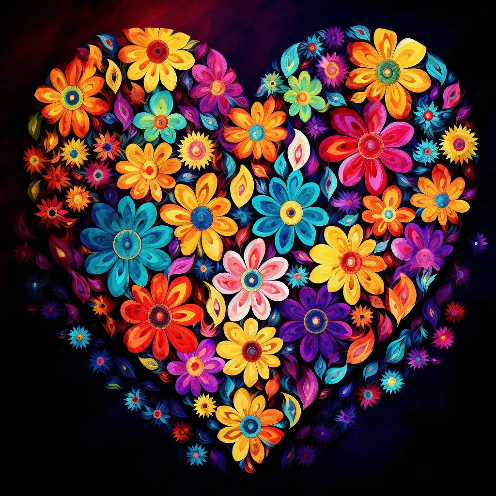 Bright Flowers Heart Diamond Art Kit
