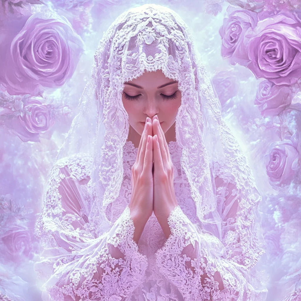 Pink Rose Veil Praying Woman Diamond Art Kit