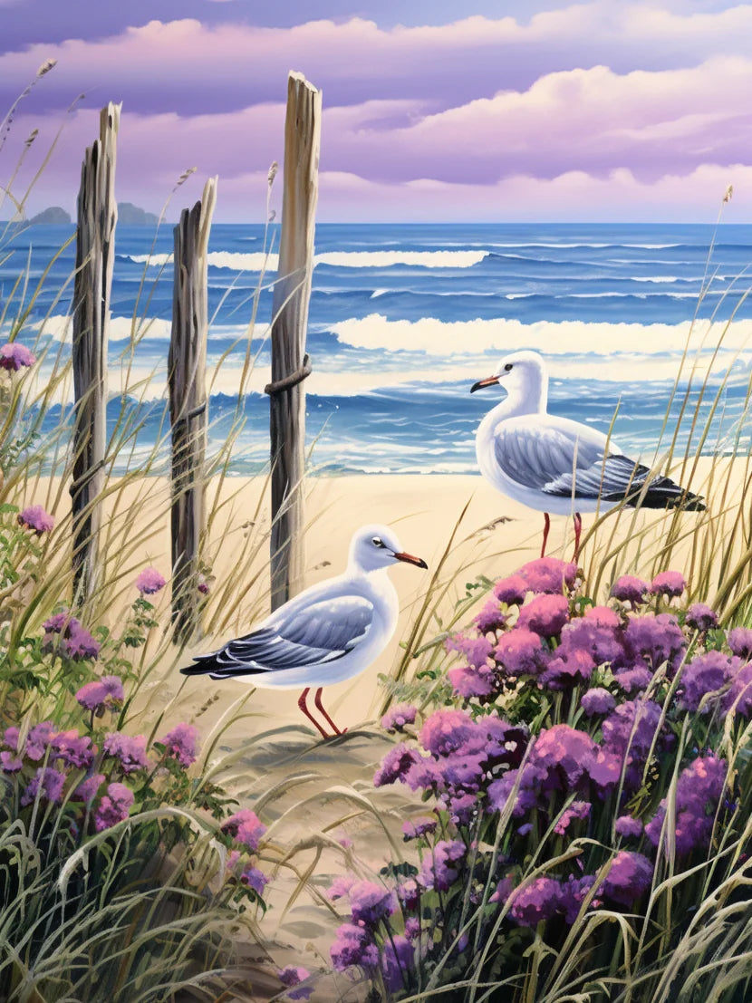 Seagulls Flowers Beach Diamond Art Kit