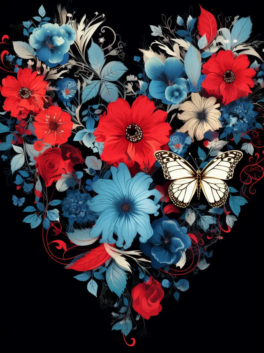 White Butterfly Blue Flowers Diamond Art Kit
