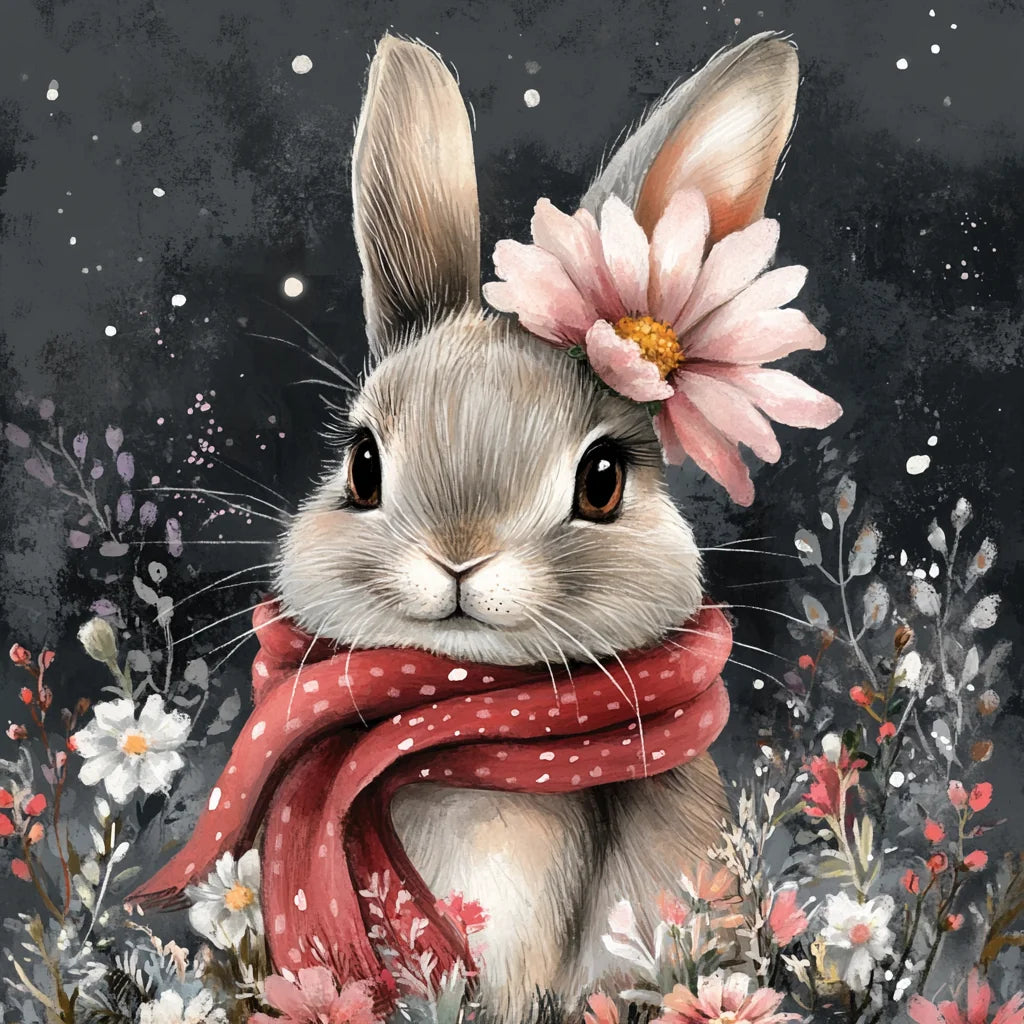 Light Pink Flower Rabbit Diamond Art Kit