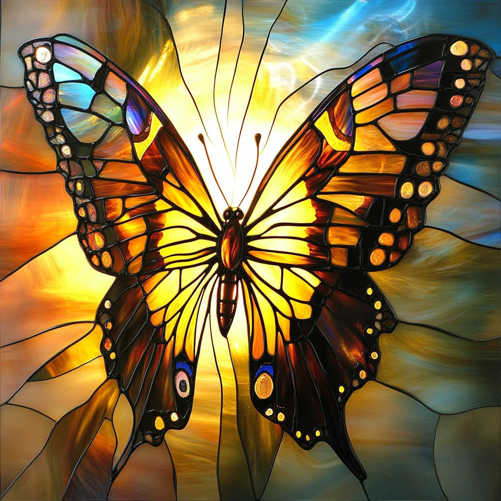 Yellow Butterfly Glowing Background Diamond Art Kit