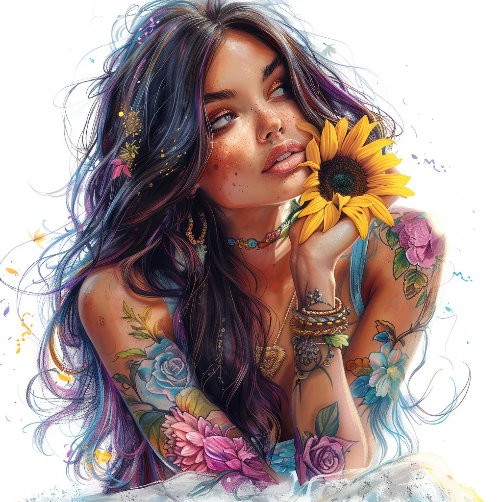 Tattoo Girl And Sunflower Diamond Art Kit