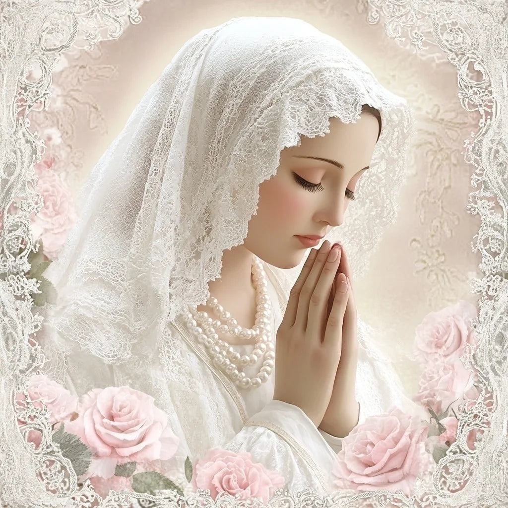 Pink Rose White Veil Woman Diamond Art Kit