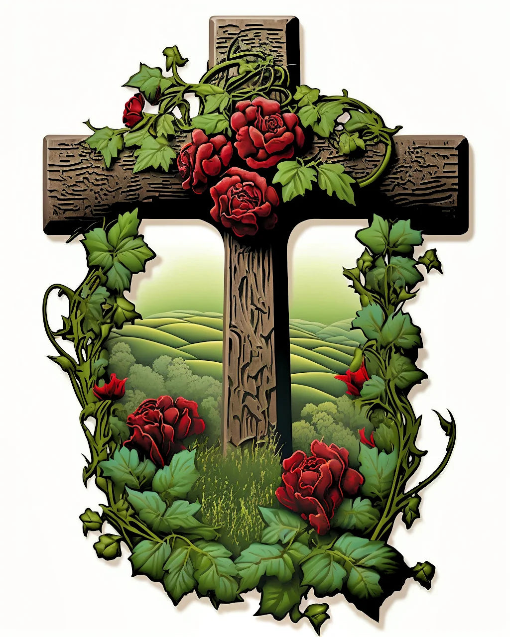 Red Flower Cross Diamond Art Kit