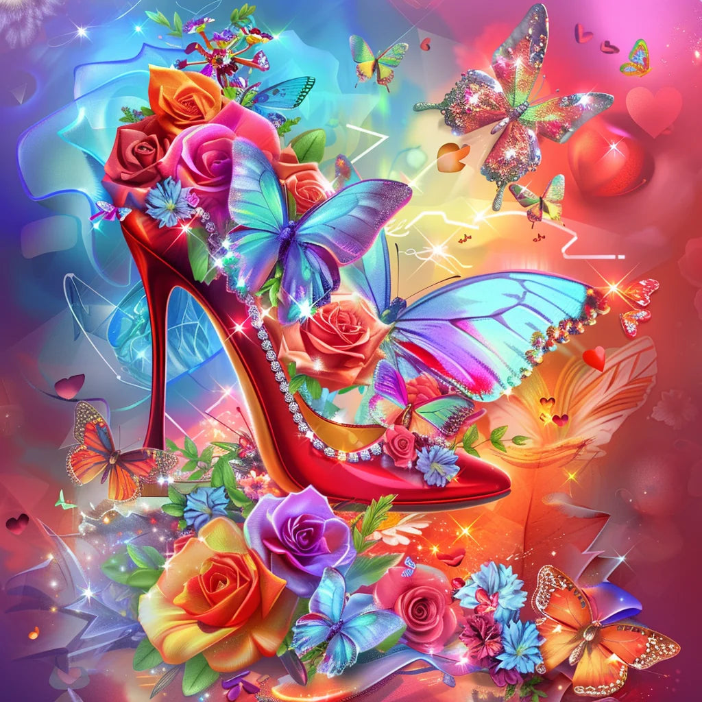 Rhinestone Lined Red Stilleto Flowers Diamond Art Kit