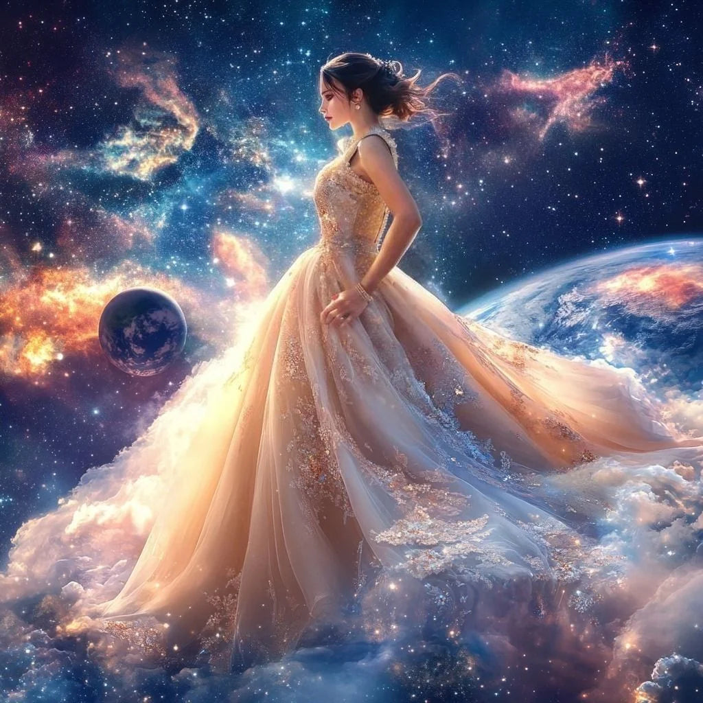 Peach Dress Galaxy Girl Diamond Art Kit