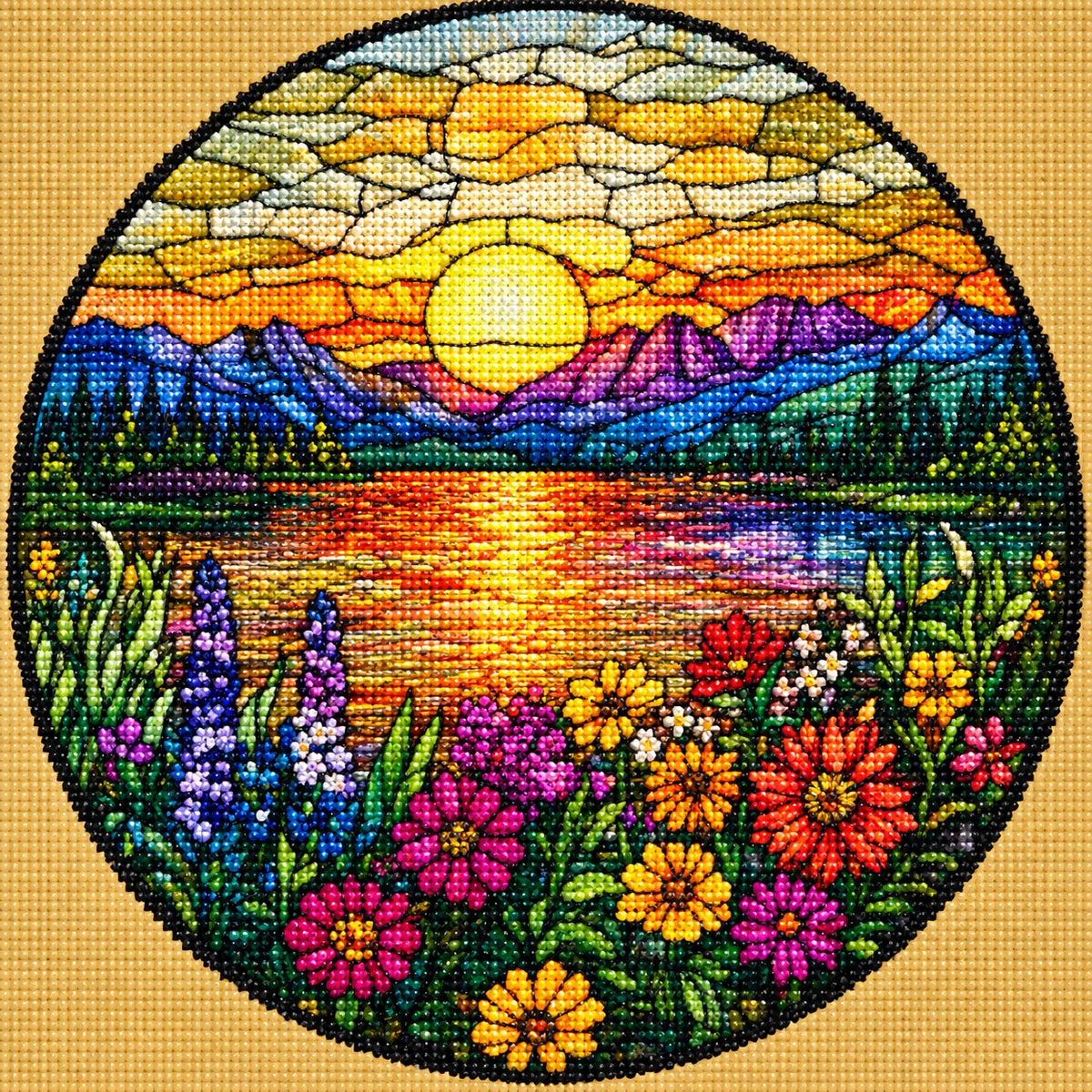 Abstract Mountain Sunset Circle Diamond Art Kit