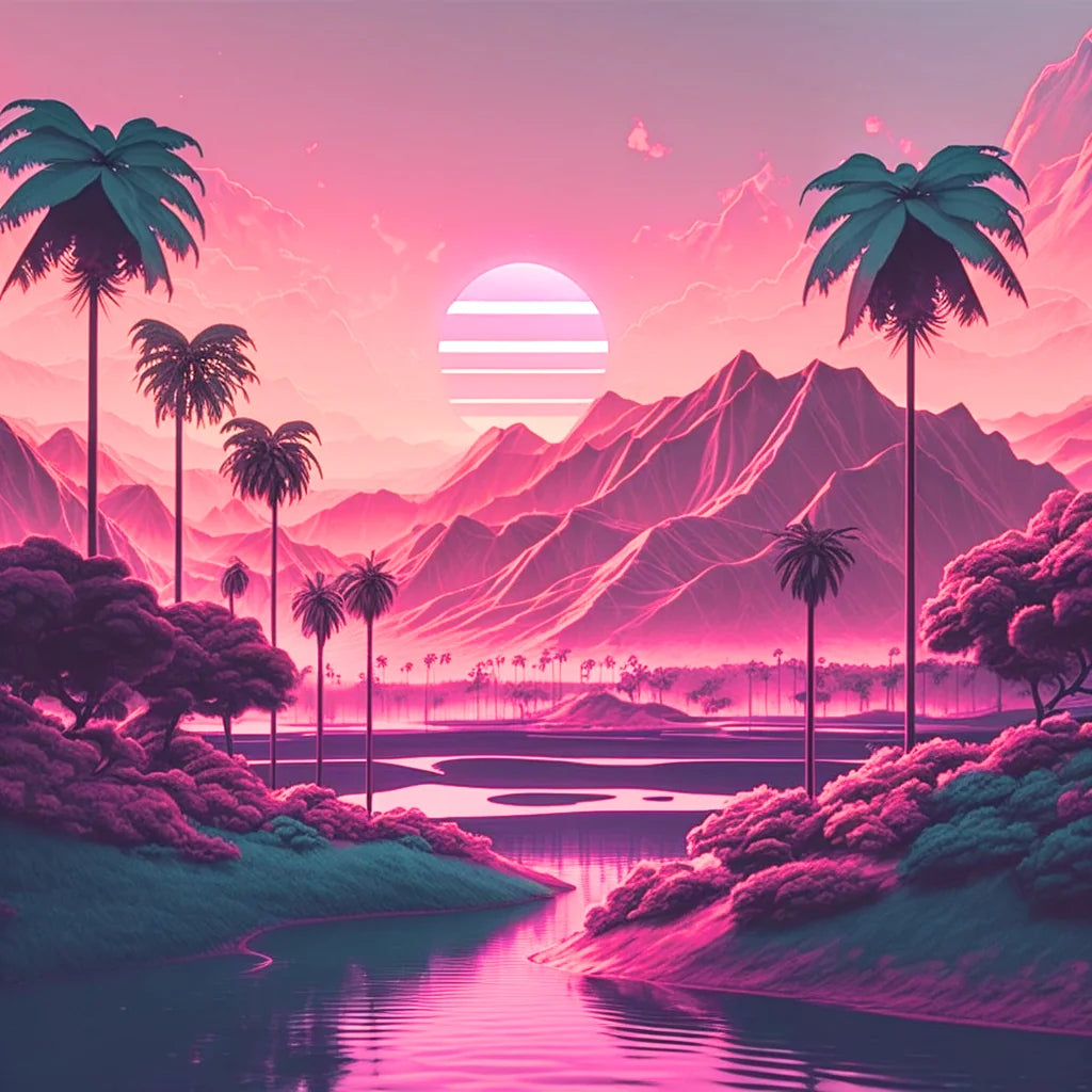 Palm Tree Pink Sunset Diamond Art Kit