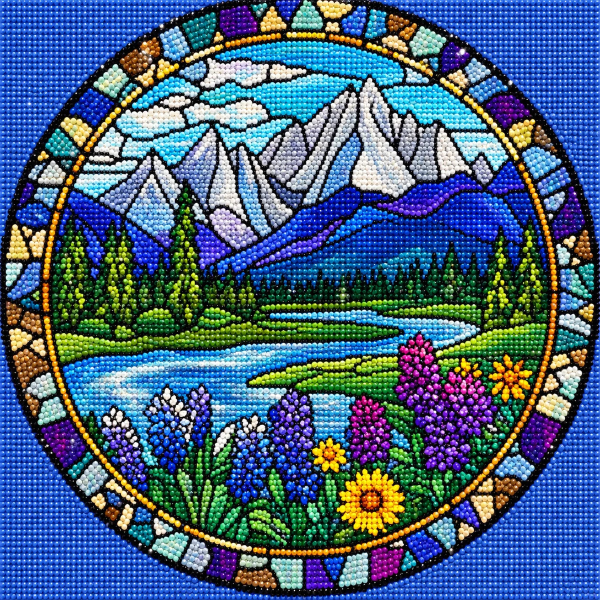 Abstract Mountains And Lake Circle Diamond Art Kit