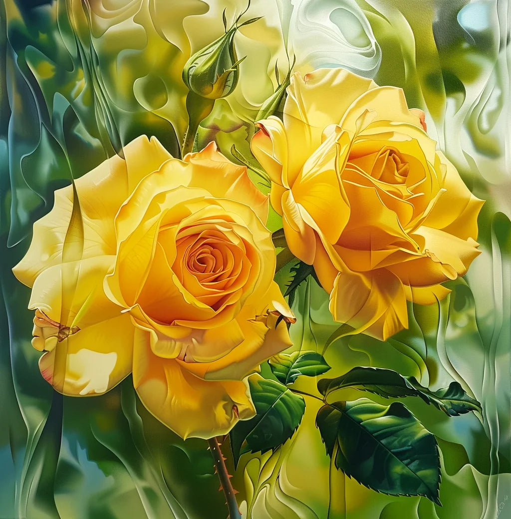 Wavy Water Yellow Roses Diamond Art Kit