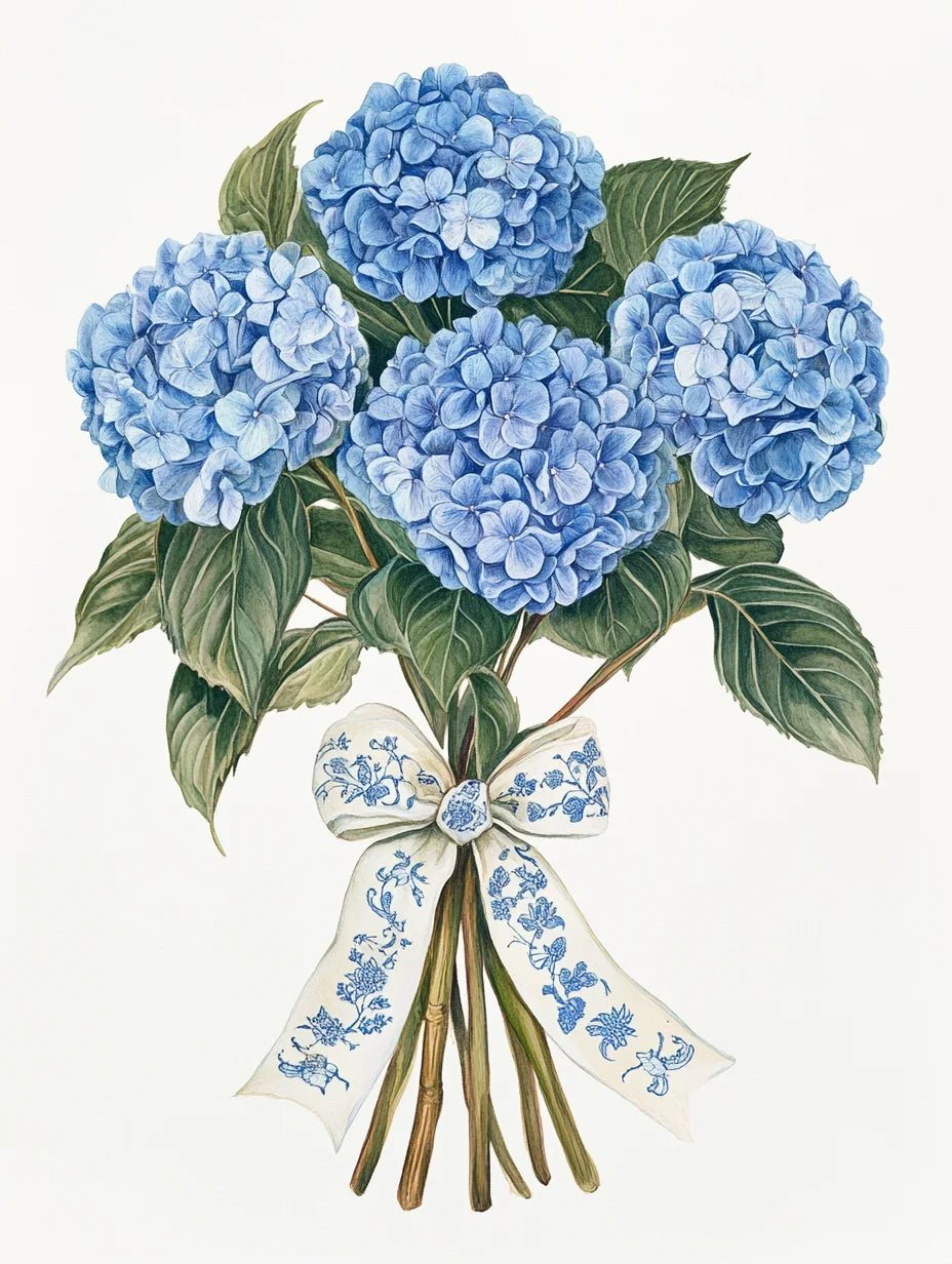 Four Blue Hydrangea Bouquet Diamond Art Kit