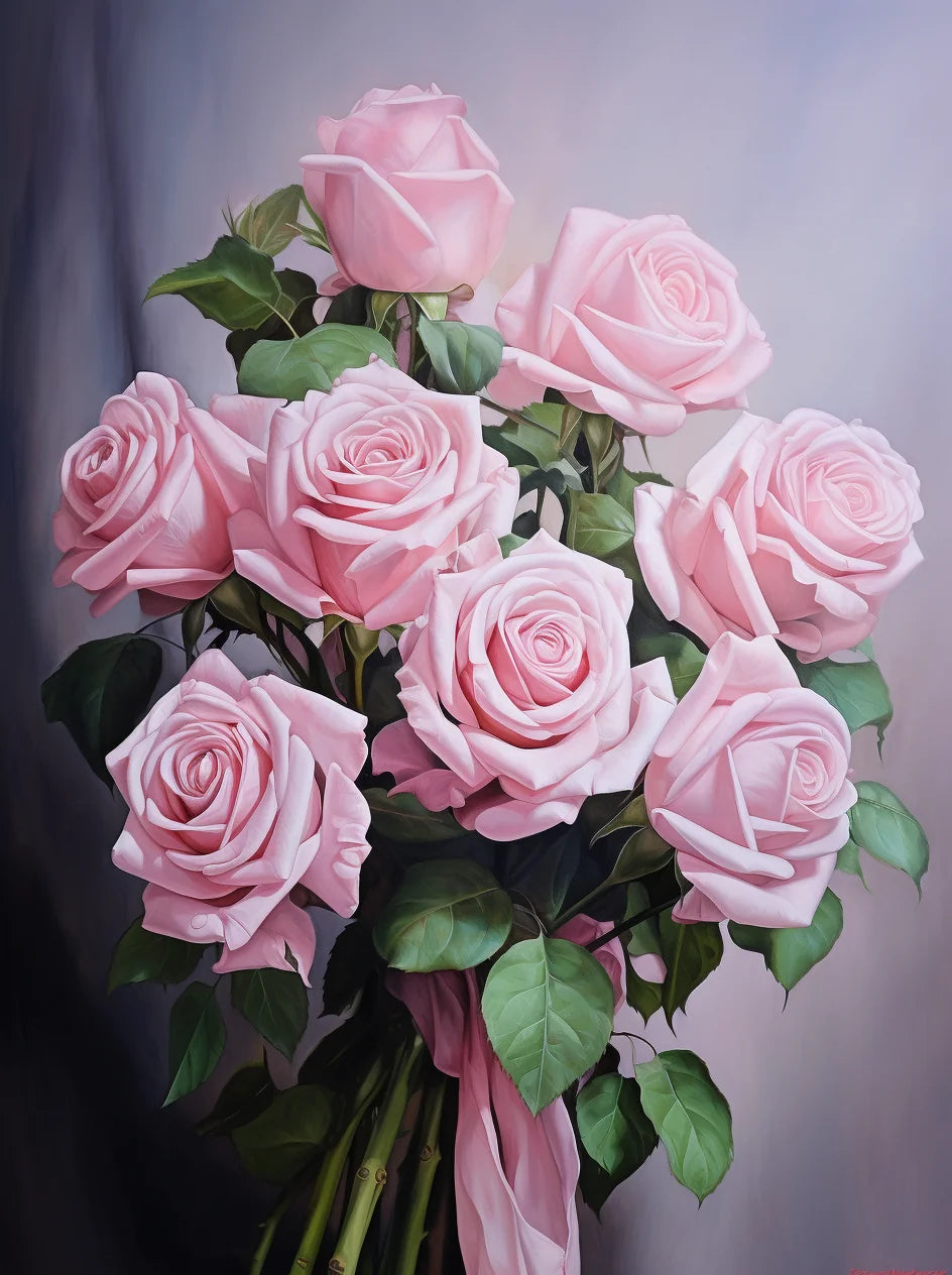 Pink Ribbon Pink Roses Diamond Art Kit