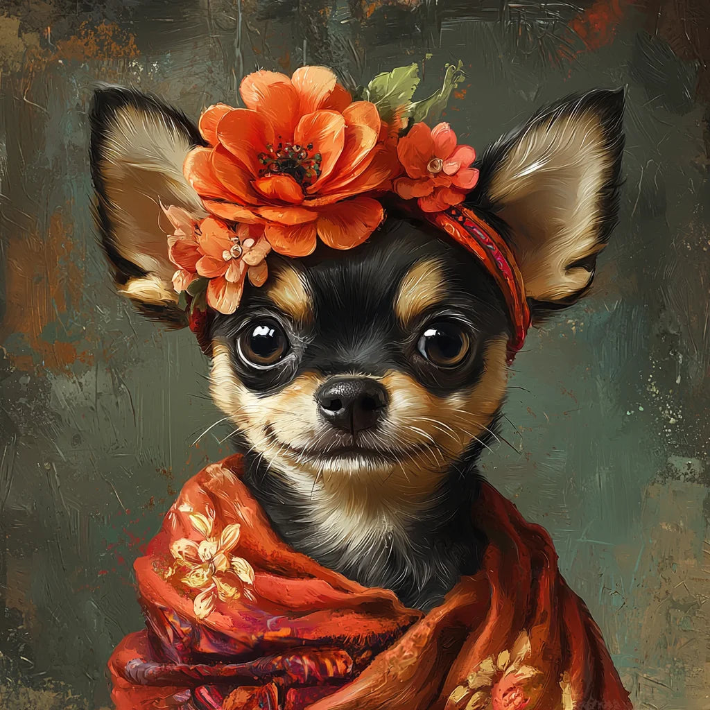 Scarf And Flowers Chihuahua Diamond Art Kit