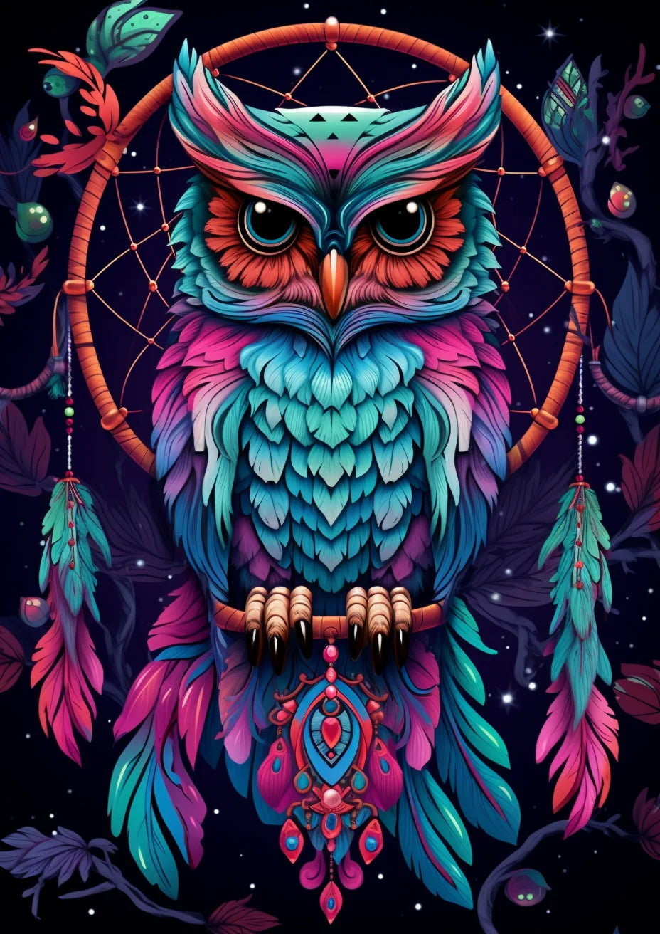 Turquoise Feather Owl Dreamcatcher Diamond Art Kit