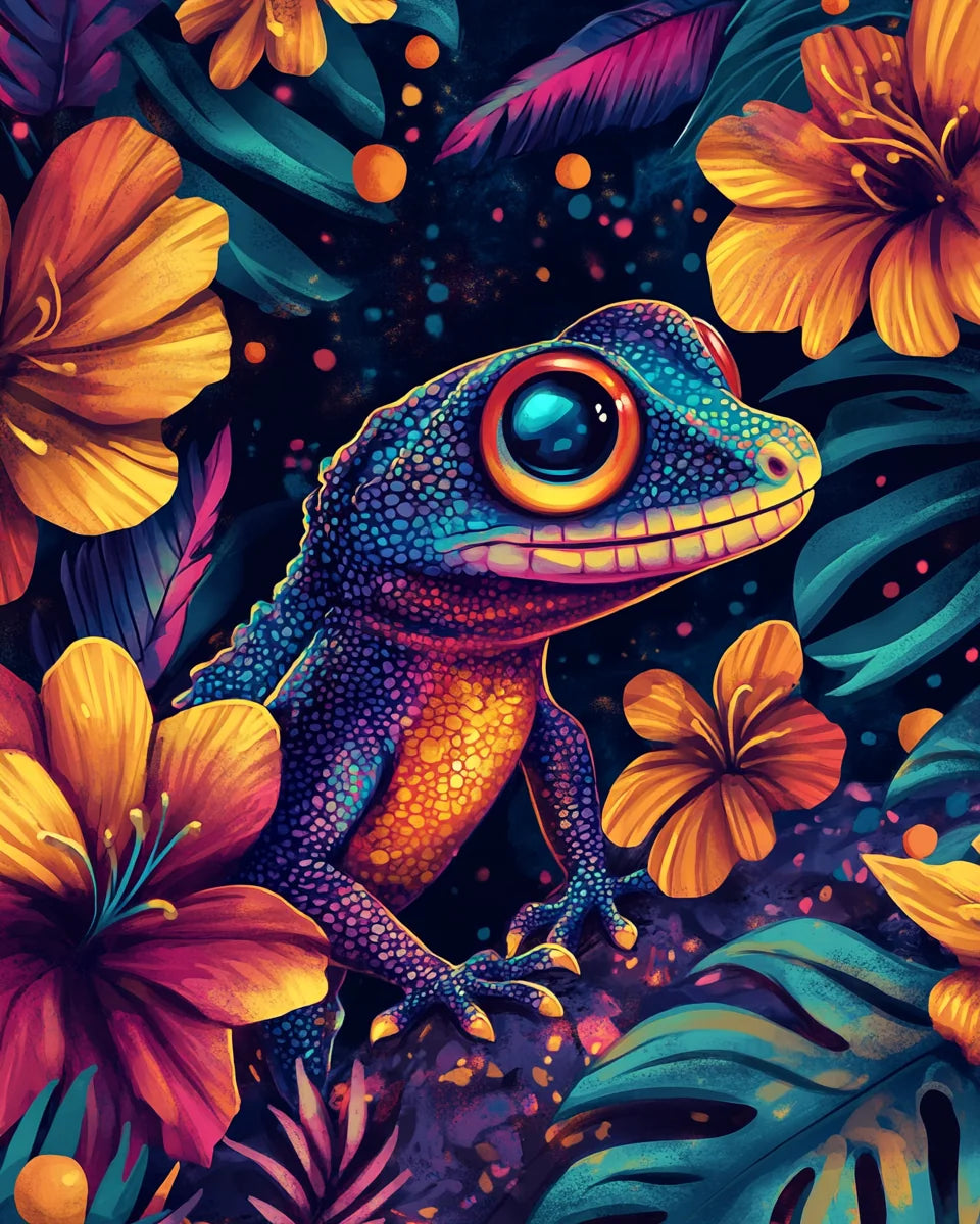 Tropical Leaves Lizard Diamond Art Kit