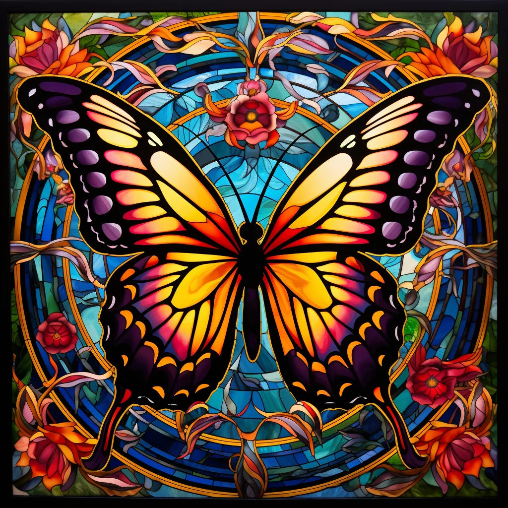 Gold Circle Colorful Butterfly Diamond Art Kit
