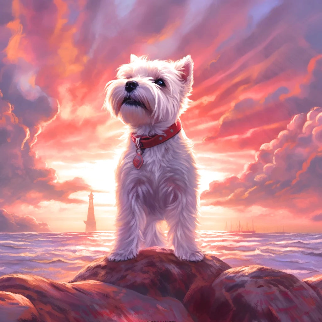 Westie Sea Sunset Diamond Art Kit