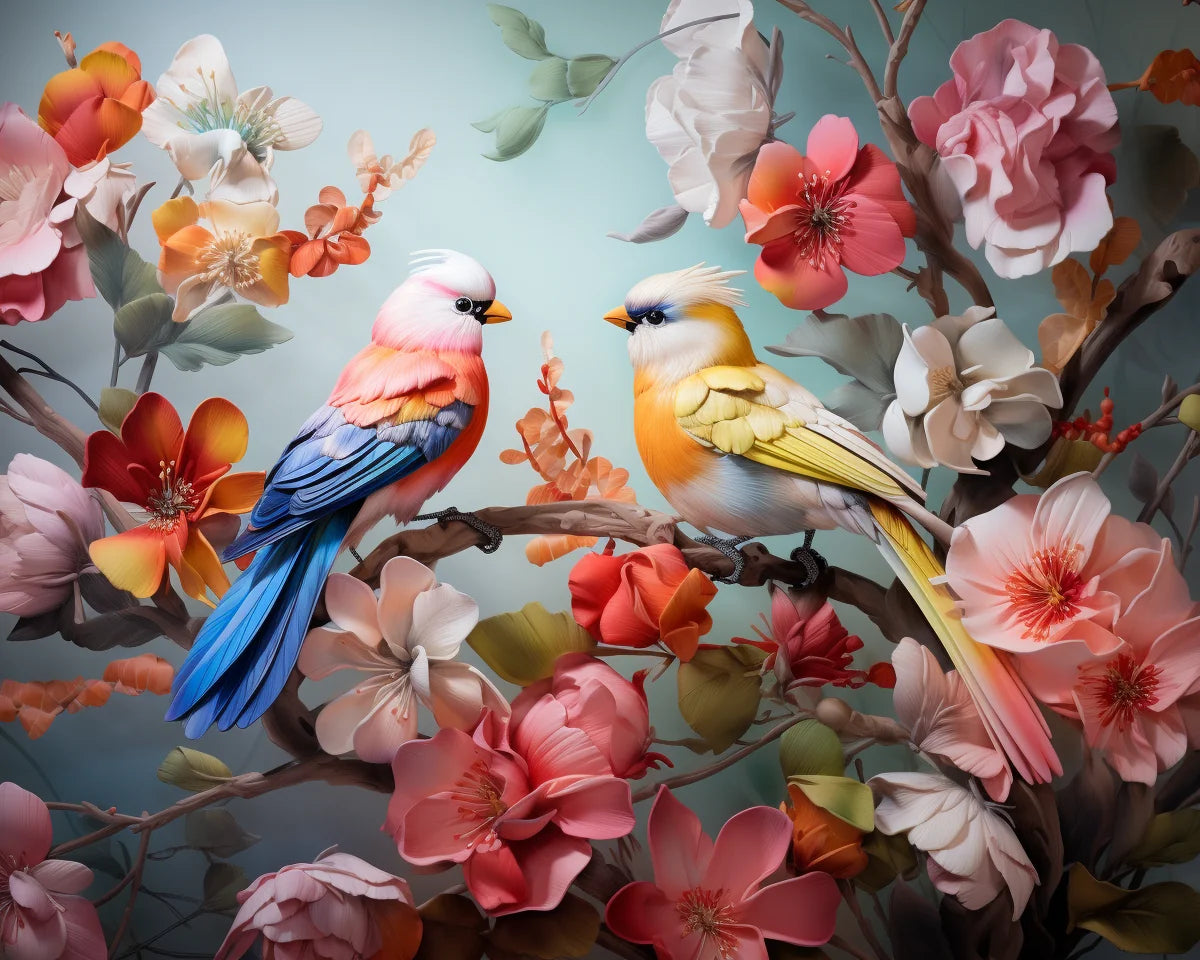 Two Abstract White Crowned Birds Diamond Art Kit