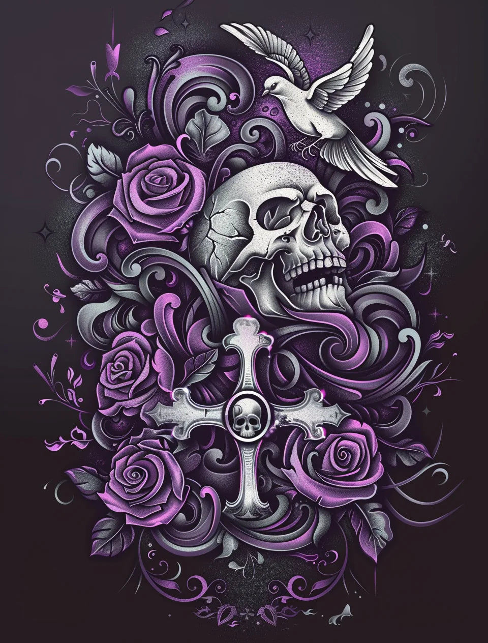 Purple Rose Dove Skull Diamond Art Kit