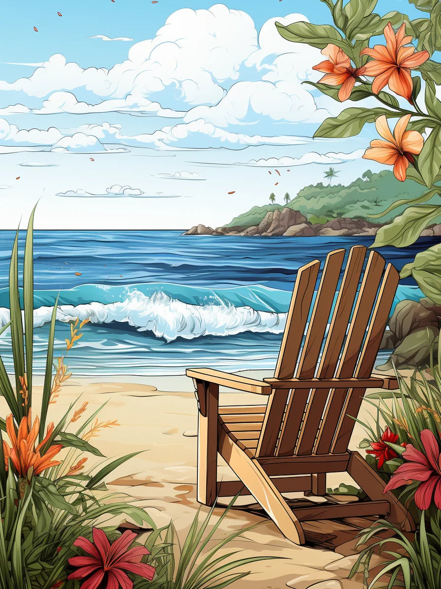 Wooden Chair At The Beach Diamond Art Kit