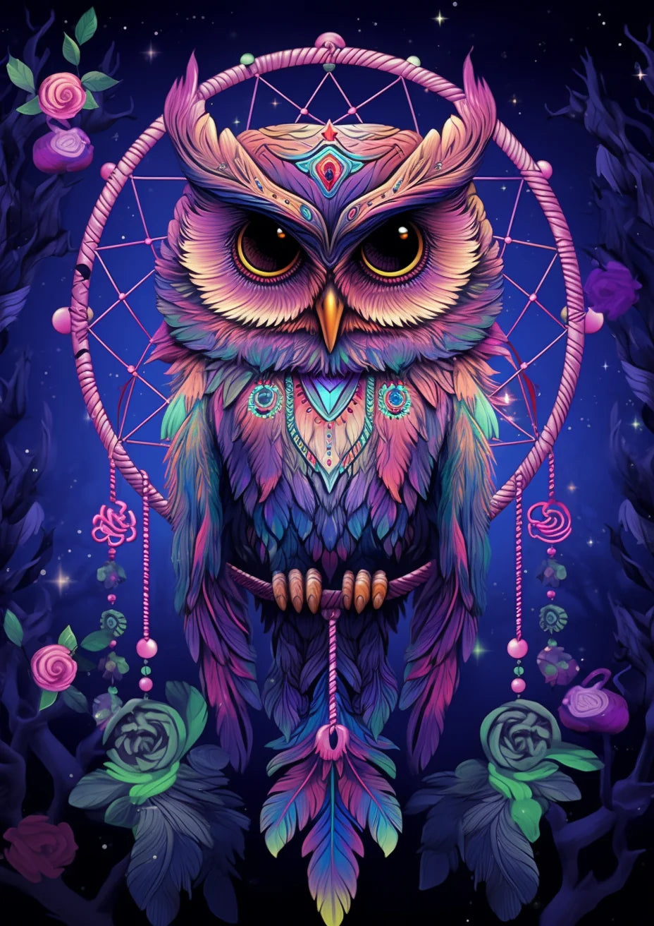 Pink Dreamcatcher Owl Diamond Art Kit