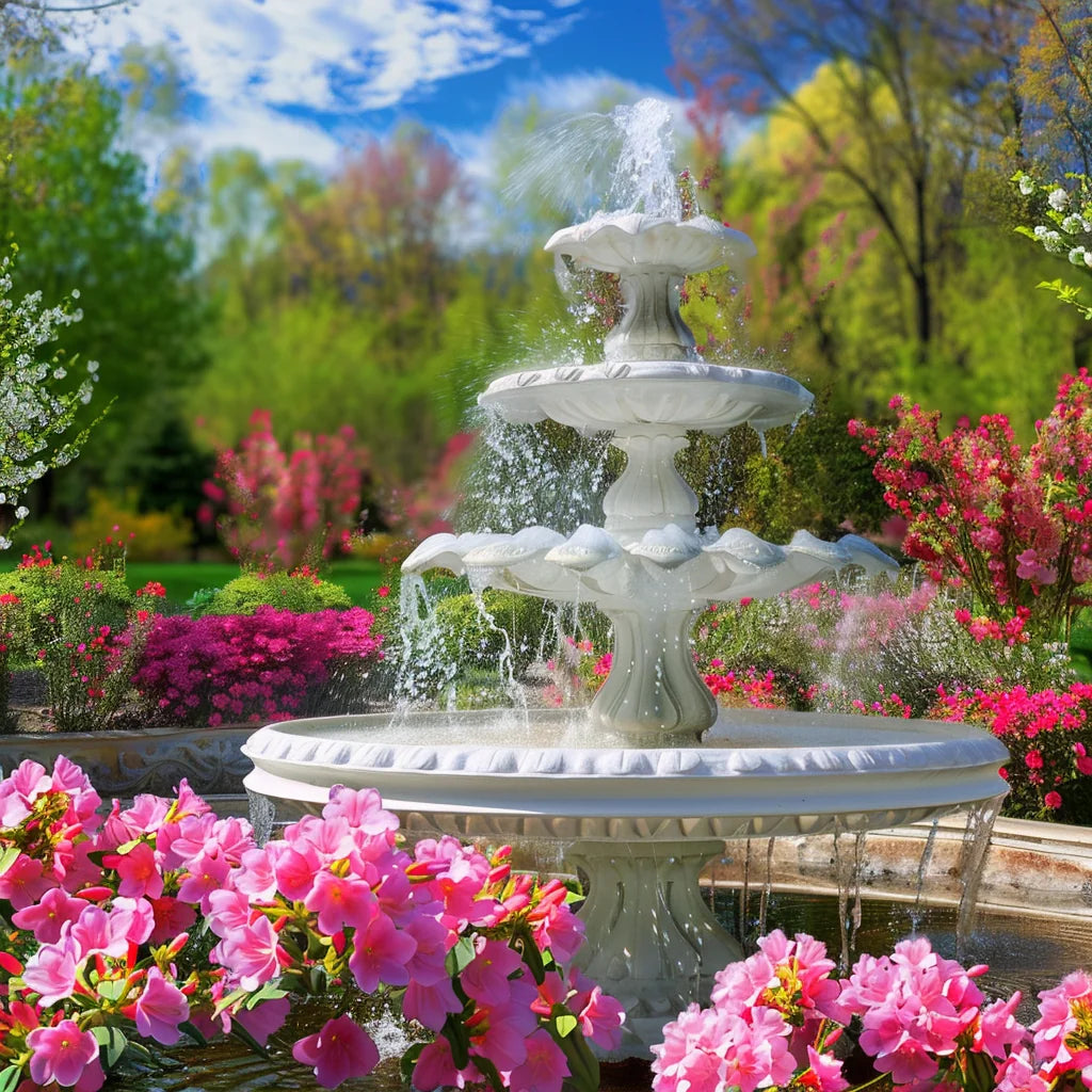 White Garden Fountain Diamond Art Kit