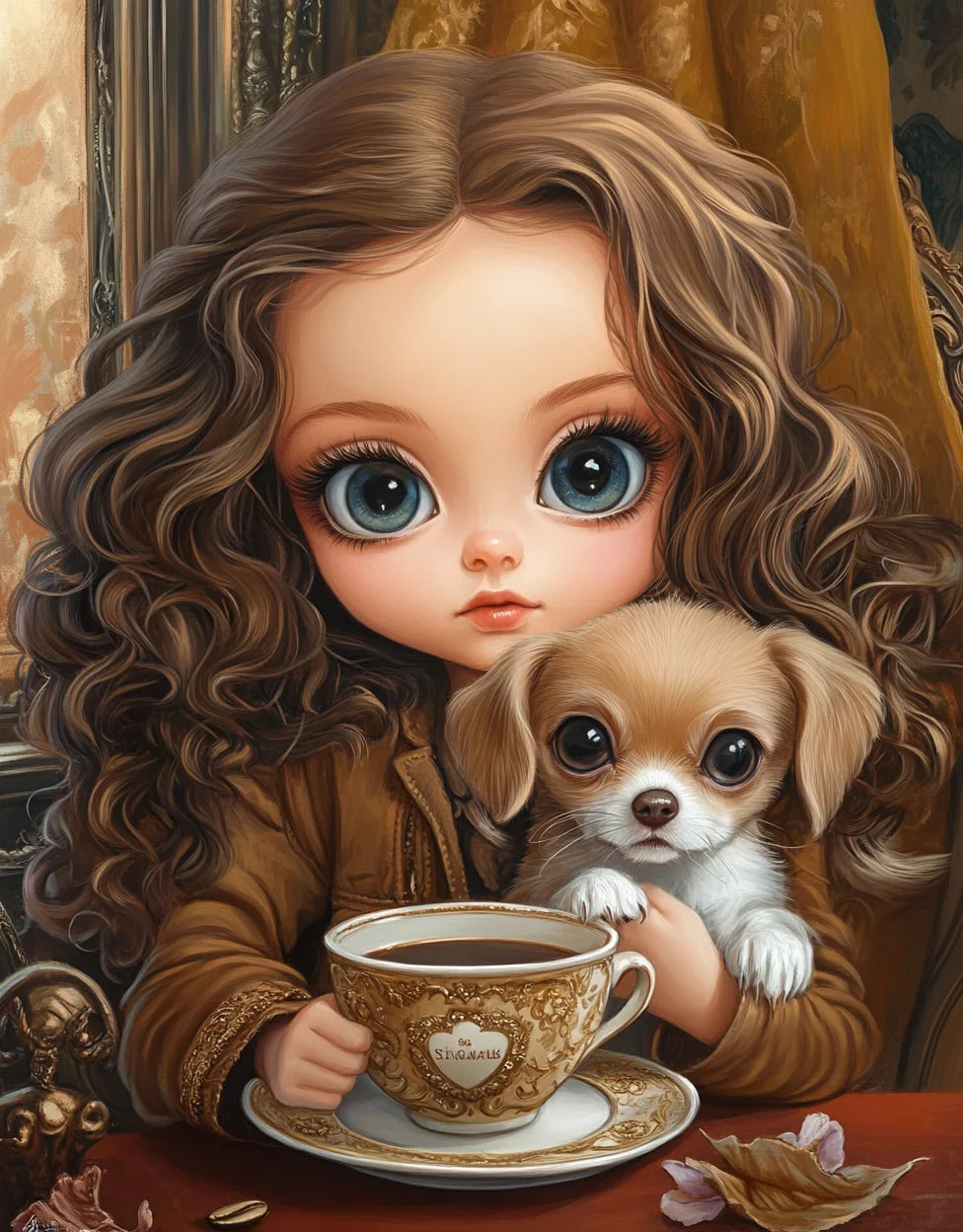 Girl Coffe Puppy Diamond Art Kit