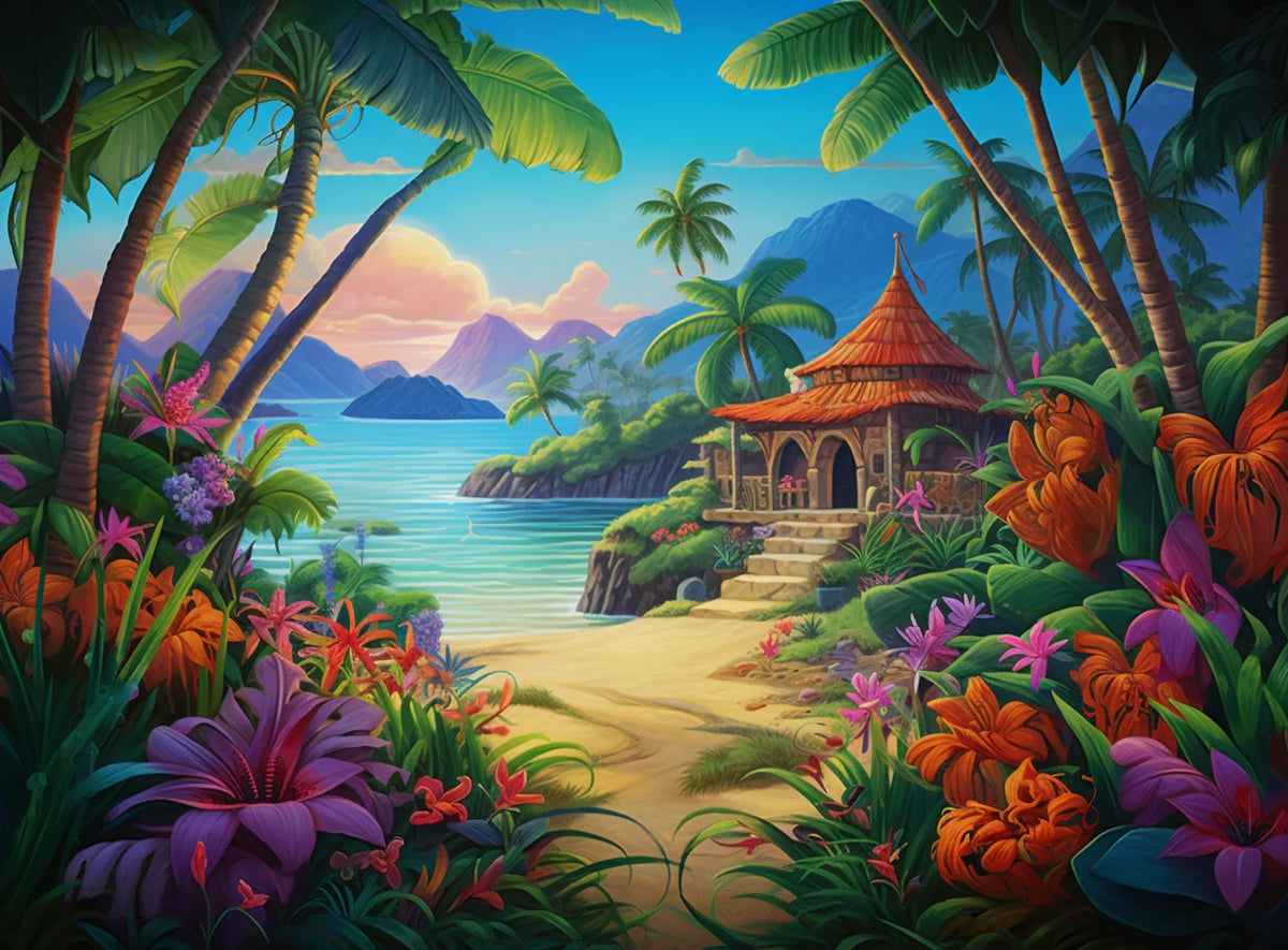 Orange Thatch Drop Ical Hut Diamond Art Kit