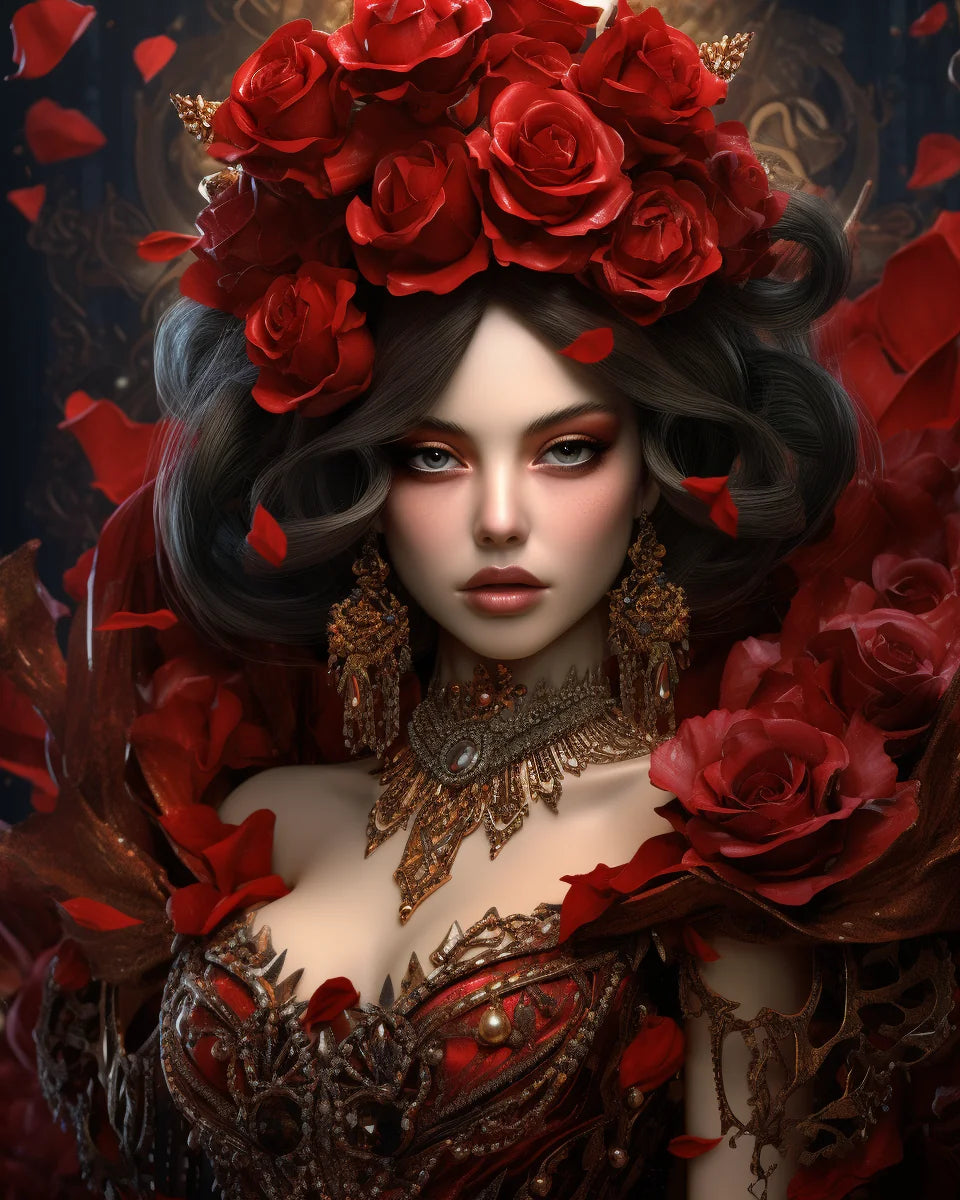 Red Rose Crown Girl Diamond Art Kit