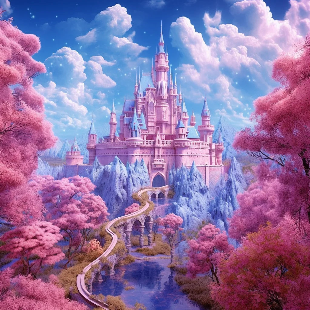 Blue Sky Pink Castle Diamond Art Kit