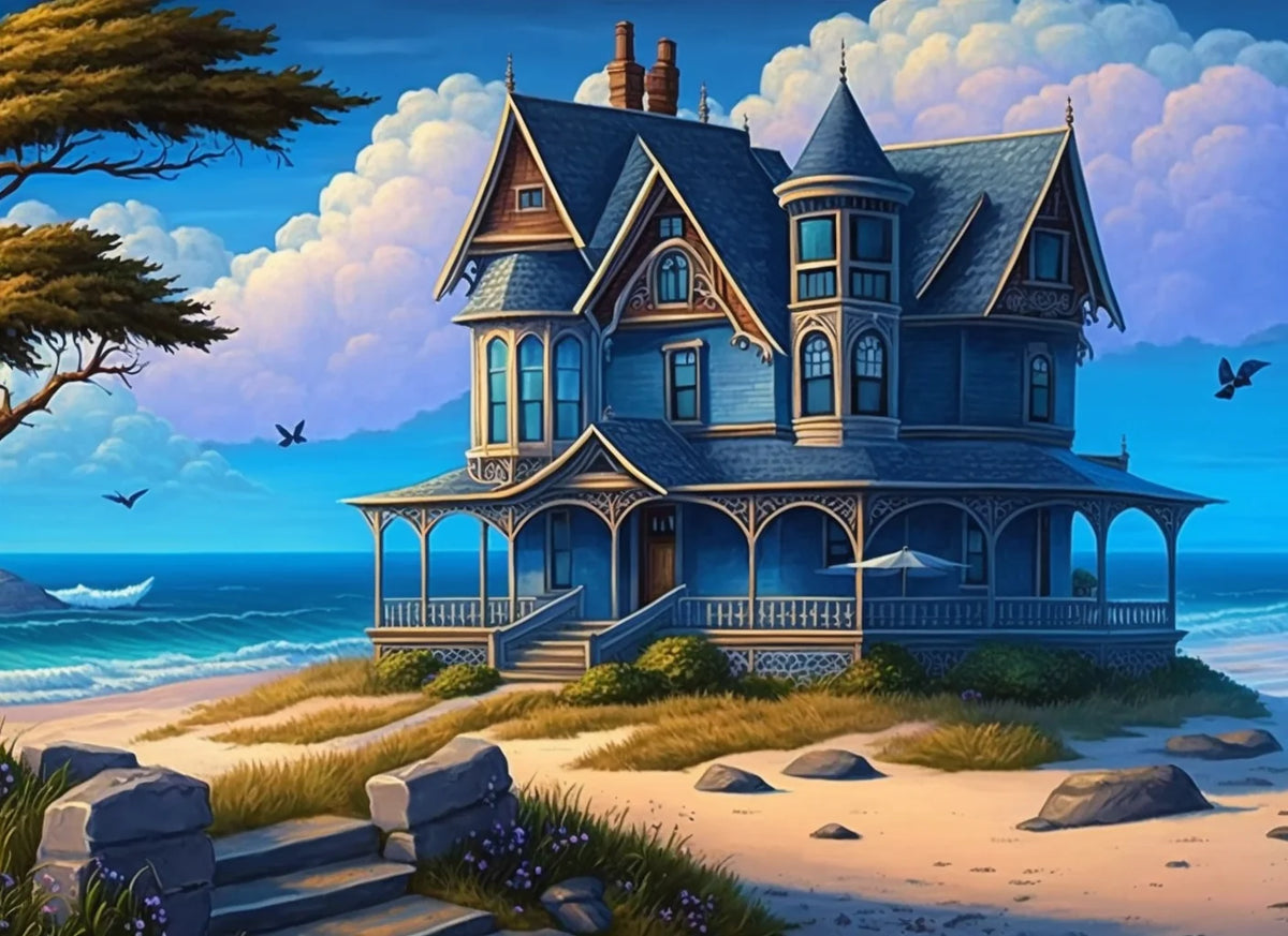 Blue House On The Beach Diamond Art Kit