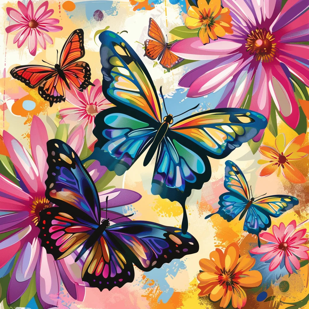 Five Butterflies And Flowers Diamond Art Kit