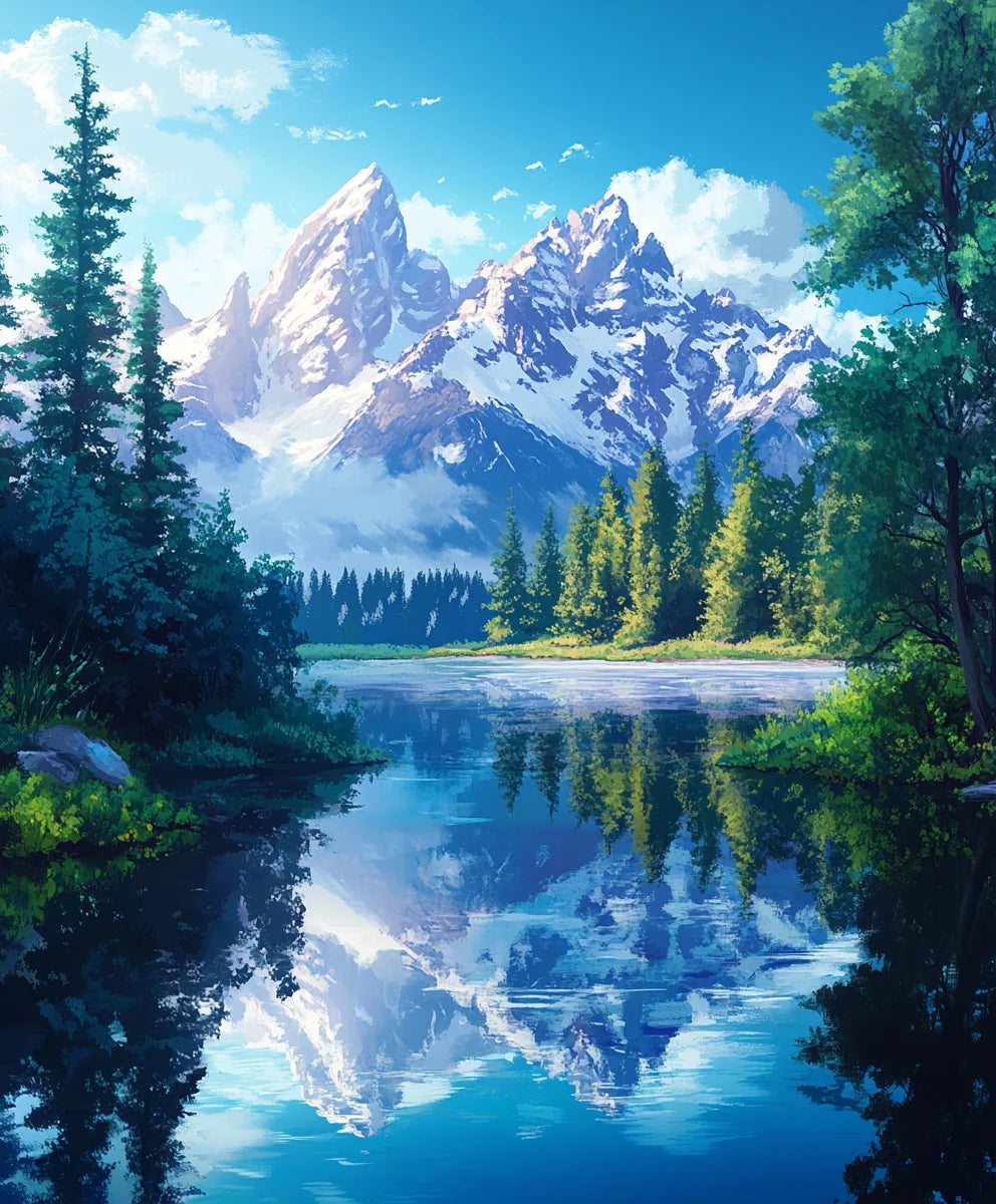 Beautiful Day Mountain Reflection Diamond Art Kit