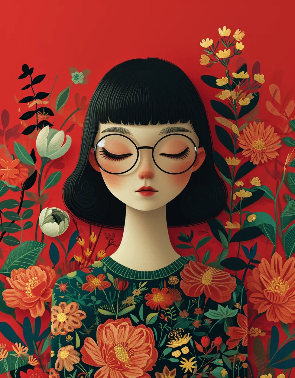 Girl Glasses Flowers Diamond Art Kit