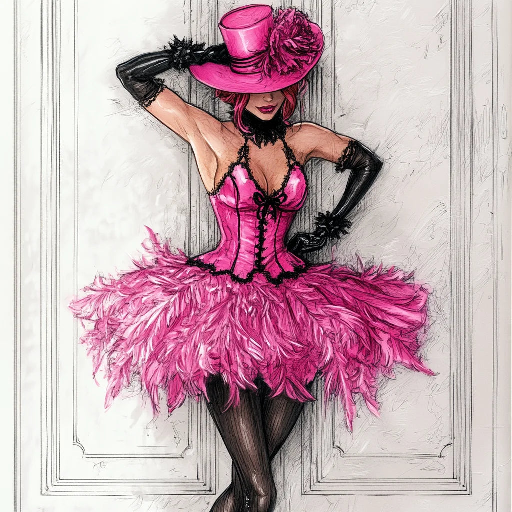 Pink Dress Burlesque Girl Diamond Art Kit